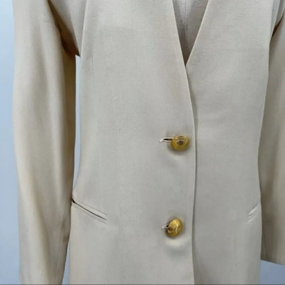 Vintage Kors by Michael Kors long blazer 4 tan with gold buttons wool blend BoxH